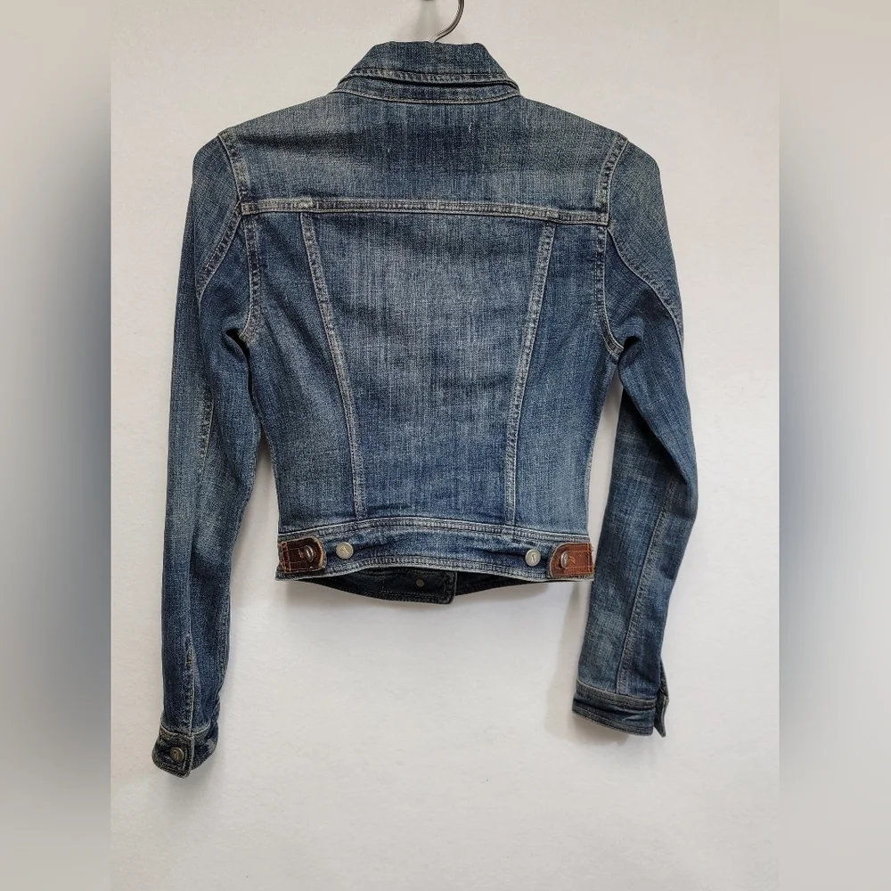 Pilcro and the Letterpress Anthropology Blu Distressed Denim Jean Jacket Size XS